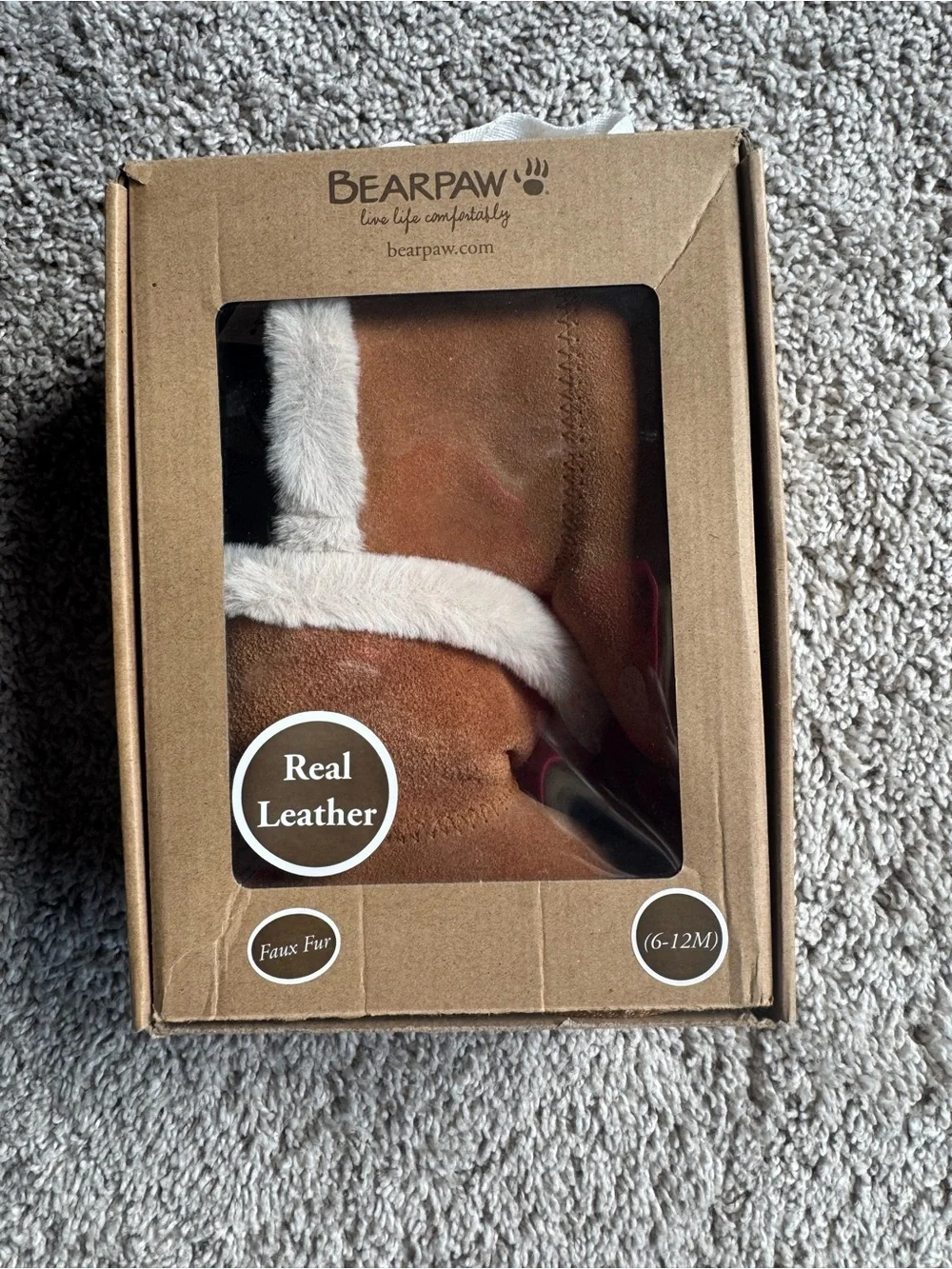 NIB BearPaw Infant Baby Girl Leather Faux Fur Boots 6-12m